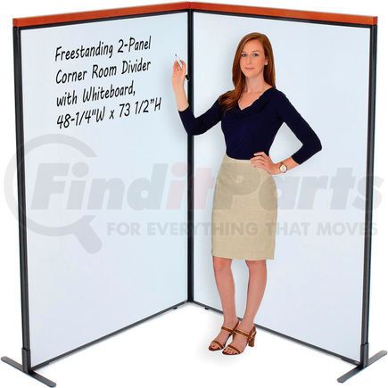 Global Industrial 695166B Interion® Deluxe Freestanding 2-Panel Corner Room Divider with Whiteboard, 48-1/4"W x 73-1/2"H