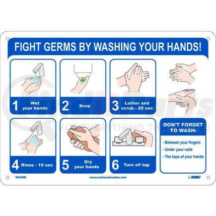 National Marker Company WH6RB Fight Germs By Washing Your Hands Sign, 10" X 14", Plastic