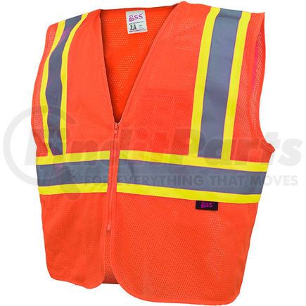 GSS Safety 1006-4XL GSS Safety 1006 Standard Class 2 Two Tone Mesh Zipper Safety Vest, Orange, 4XL