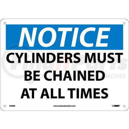 National Marker Company N49RB Safety Signs - Notice Cylinders Must Be Chained - Rigid Plastic 10"H X 14"W