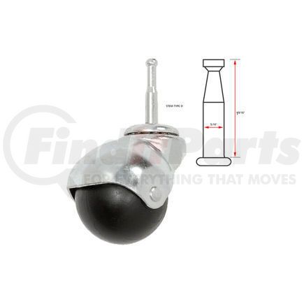 Casters, Wheels & Industrial Handling PBH2002ZN3ED Ball Series Chair Caster with Plastic Wheel - Stem Type D