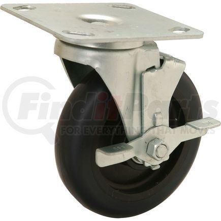 Global Industrial 585353 Global Industrial™ Medium Duty 5" Polyurethane Swivel Plate Caster with Brake - 250 Lb. Cap.