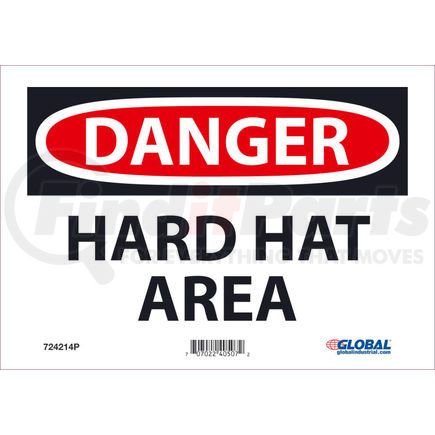 National Marker Company GLOD46P Global Industrial&#8482; Danger Hard Hat Area, 7x10, Pressure Sensitive Vinyl