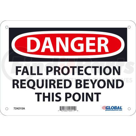 National Marker Company GLOD528A Global Industrial&#8482; Danger Fall Protection Required Beyond This Point, 7x10, Aluminum