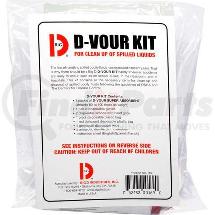 Big D Industries, Inc 169 Big D D'Vour Bodily Fluid Clean-Up Kit - 169