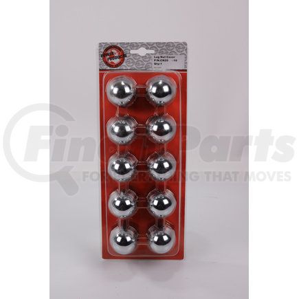 Power Products CN20-10 Lug Nut Cover - Chrome 10-Pack 1-1/2” Bullet For 20”– 22.5” and 24.5” wheels