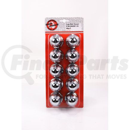 Power Products CN20F-10 Lug Nut Cover - Chrome 10-Pack 1-1/2” Bullet w/ Flange For 20”– 22.5” and 24.5” wheels