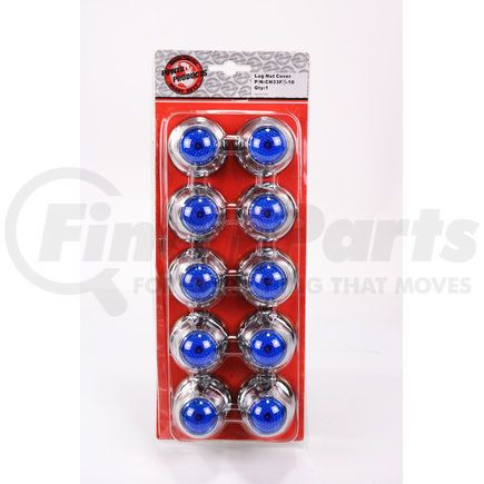 Power Products CN33FB-10 Lug Nut Cover - Chrome 10-Pack 33 mm w/ Flange - Blue Reflector