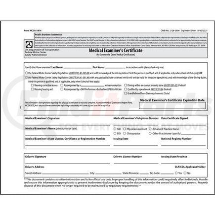 JJ Keller 47377 Medical Examination Certificate - Small - Small