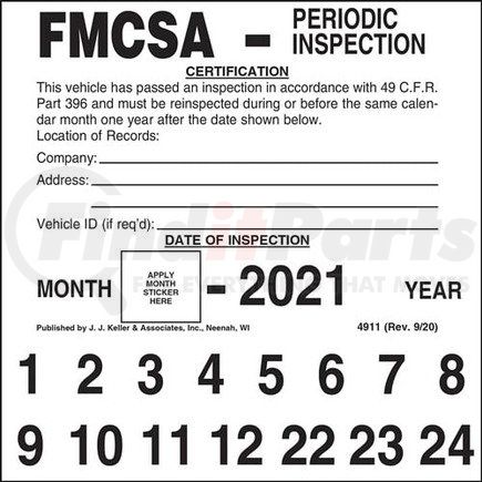 JJ Keller 4911 FMCSA Periodic Inspection Label - 5" x 5"