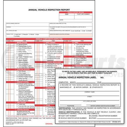 JJ Keller 59463 Annual Vehicle Inspection Report & Label Combo Pack - AVIRs and Labels