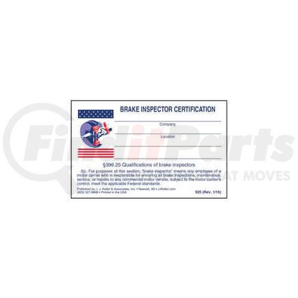 JJ Keller 925 Brake Inspector Wallet Card - 3-1/2" x 2-1/2"