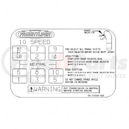 Freightliner 24-01246-004 DECAL-SHIFT 10 SPEED