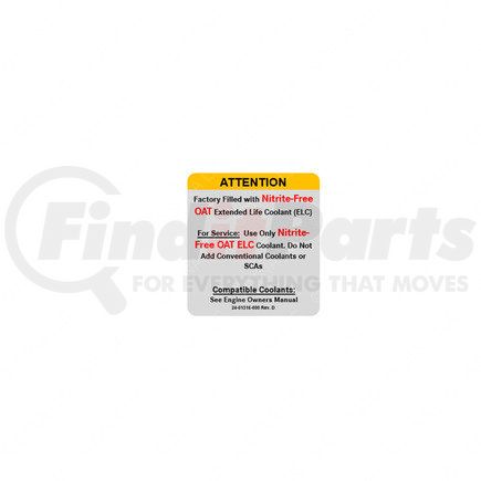 Freightliner 24-01316-000 LABEL-COOLANT,ENGINE,OAT