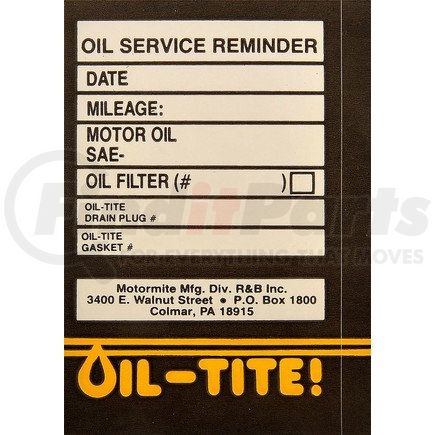 Dorman 65288 OIL CHANGE STICKER